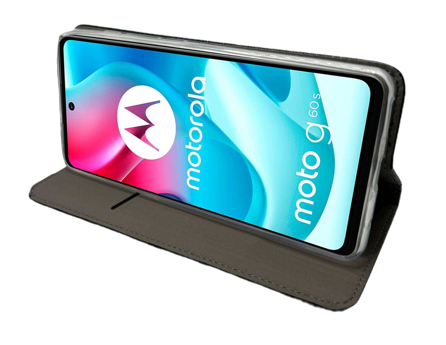 Elegante Buch-Tasche Hülle Smart Magnet für MOTOROLA MOTO G62 5G Leder Optik Wallet Book-Style Cover Schale in Schwarz