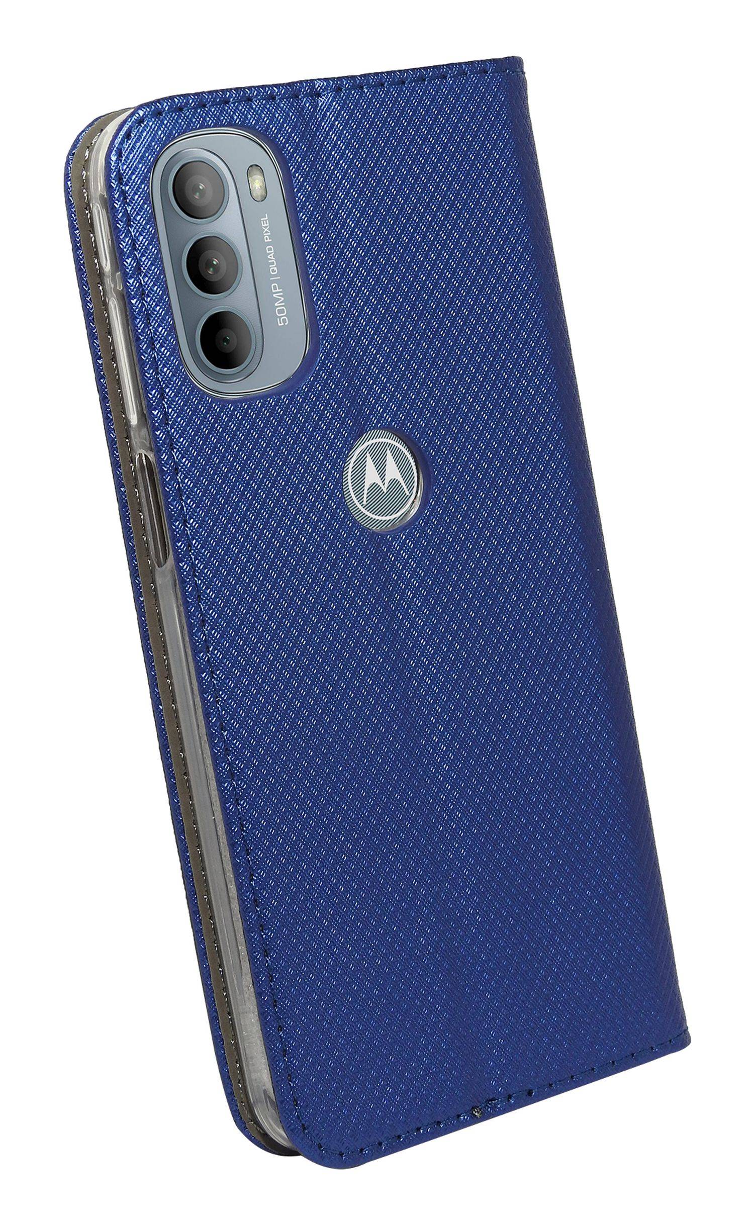 Elegante Buch-Tasche Hülle Smart Magnet für MOTOROLA MOTO G62 5G Leder Optik Wallet Book-Style Cover Schale in Blau