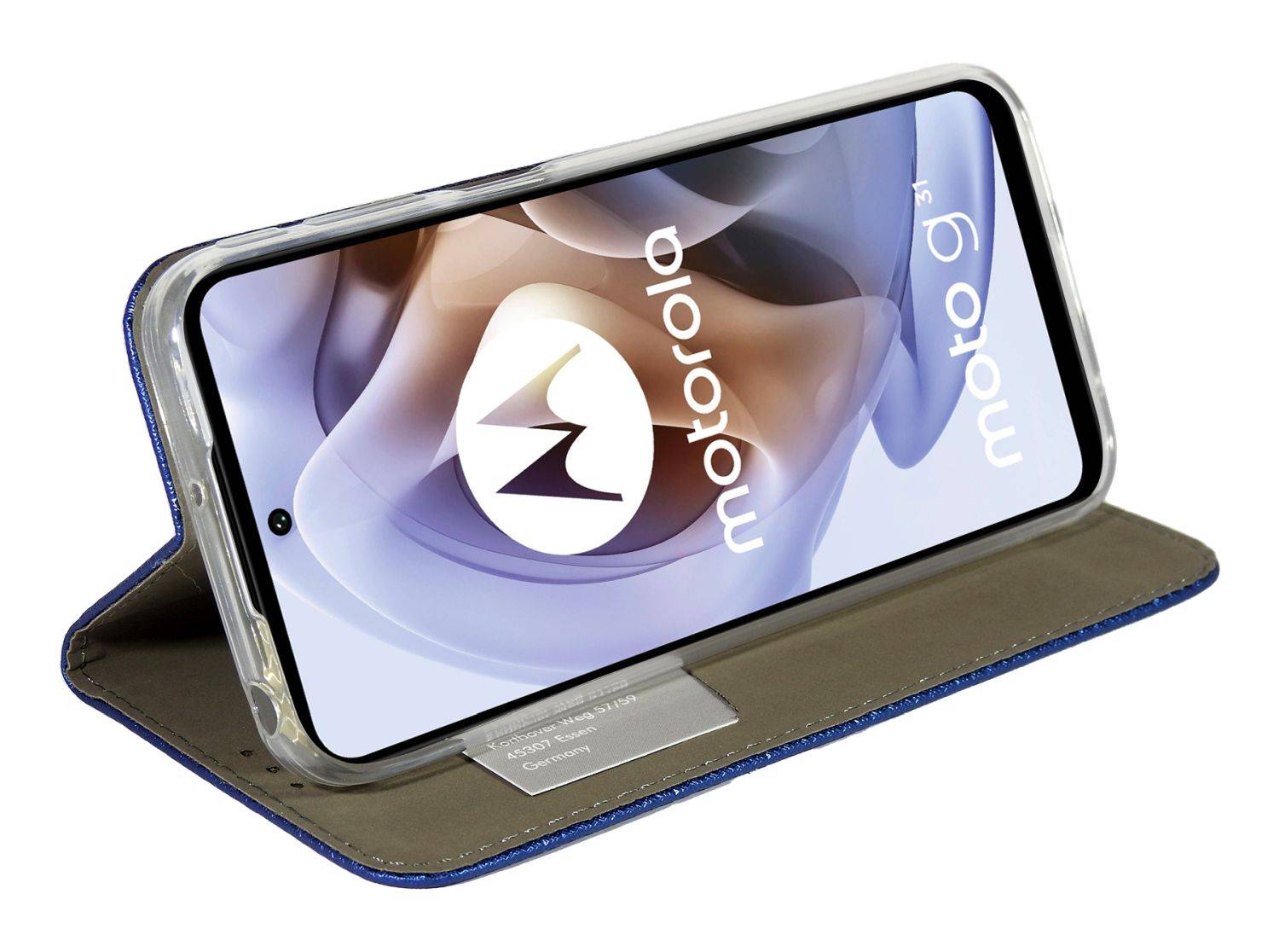 Elegante Buch-Tasche Hülle Smart Magnet für MOTOROLA MOTO G62 5G Leder Optik Wallet Book-Style Cover Schale in Blau