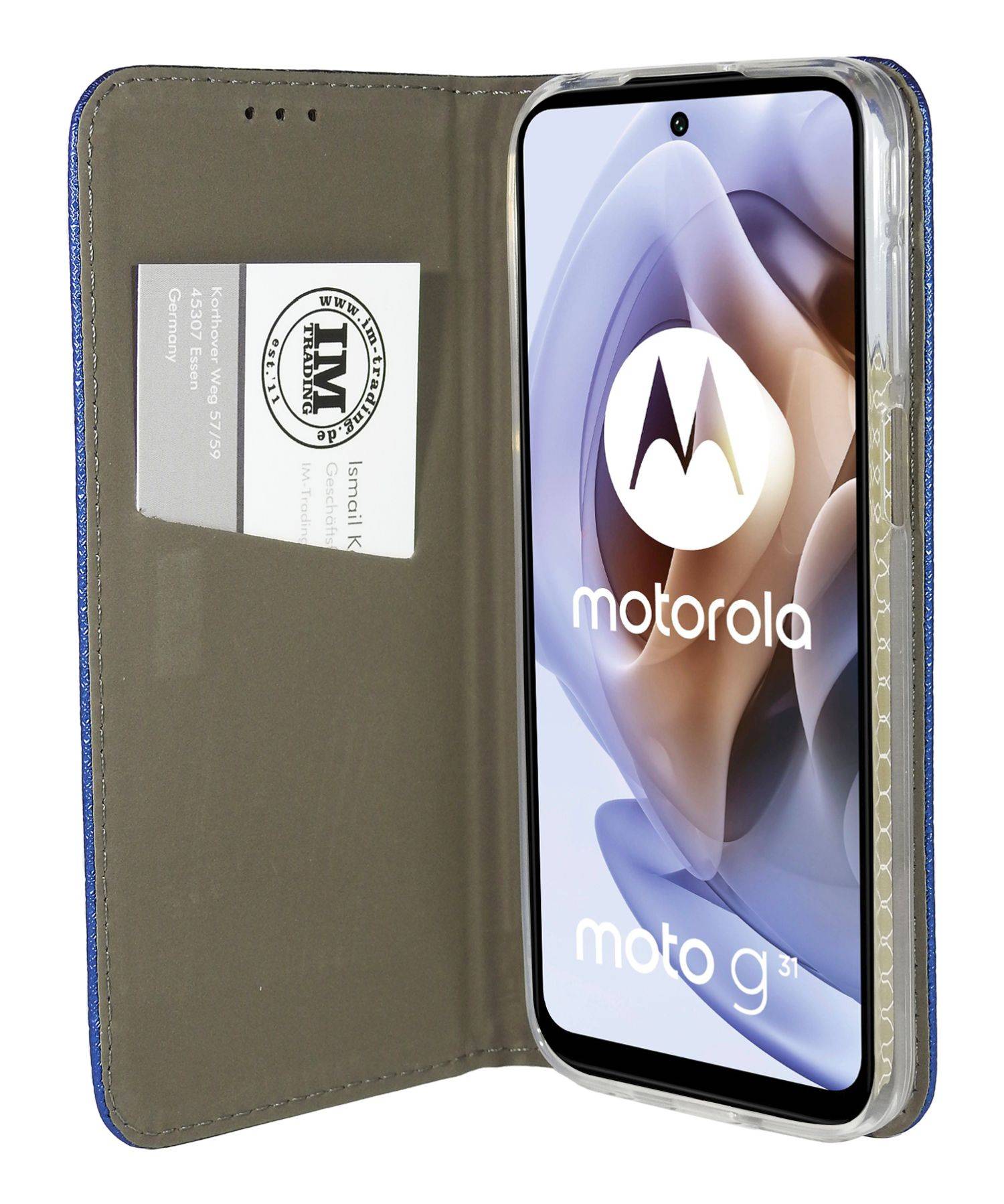 Elegante Buch-Tasche Hülle Smart Magnet für MOTOROLA MOTO G62 5G Leder Optik Wallet Book-Style Cover Schale in Blau