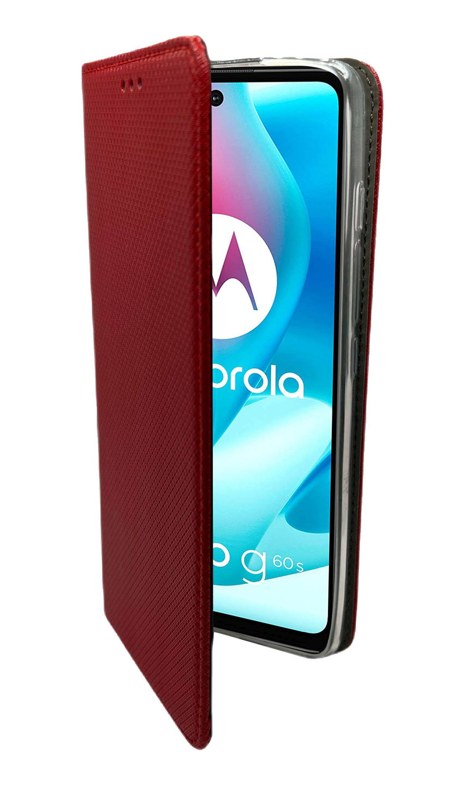 Elegante Buch-Tasche Hülle Smart Magnet für MOTOROLA MOTO G62 5G Leder Optik Wallet Book-Style Cover Schale in Rot