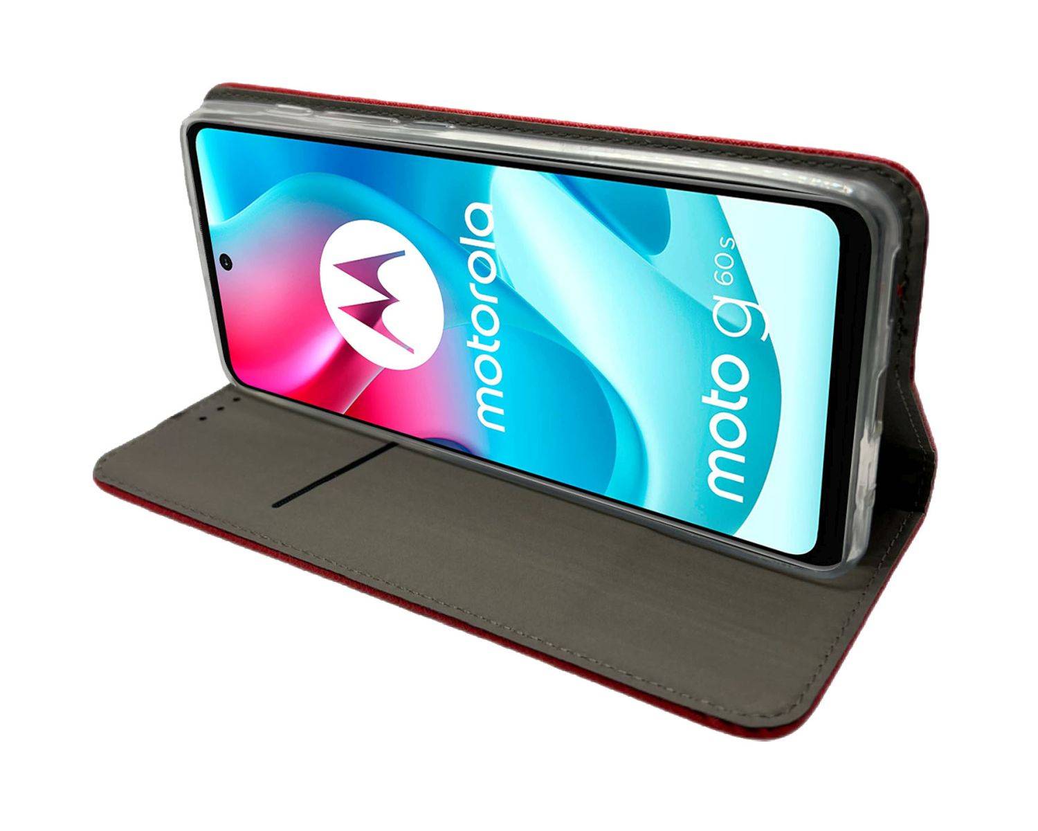 Elegante Buch-Tasche Hülle Smart Magnet für MOTOROLA MOTO G62 5G Leder Optik Wallet Book-Style Cover Schale in Rot
