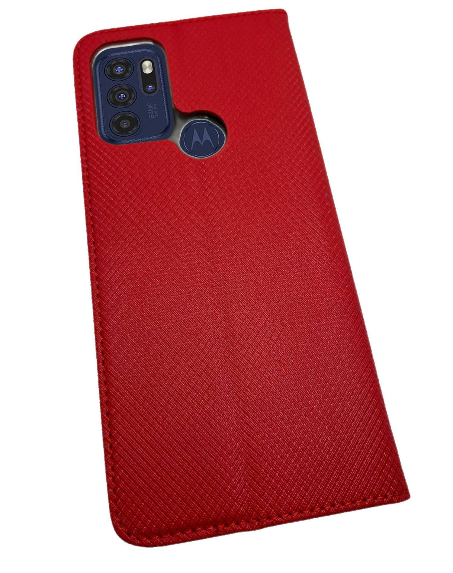 Elegante Buch-Tasche Hülle Smart Magnet für MOTOROLA MOTO G62 5G Leder Optik Wallet Book-Style Cover Schale in Rot