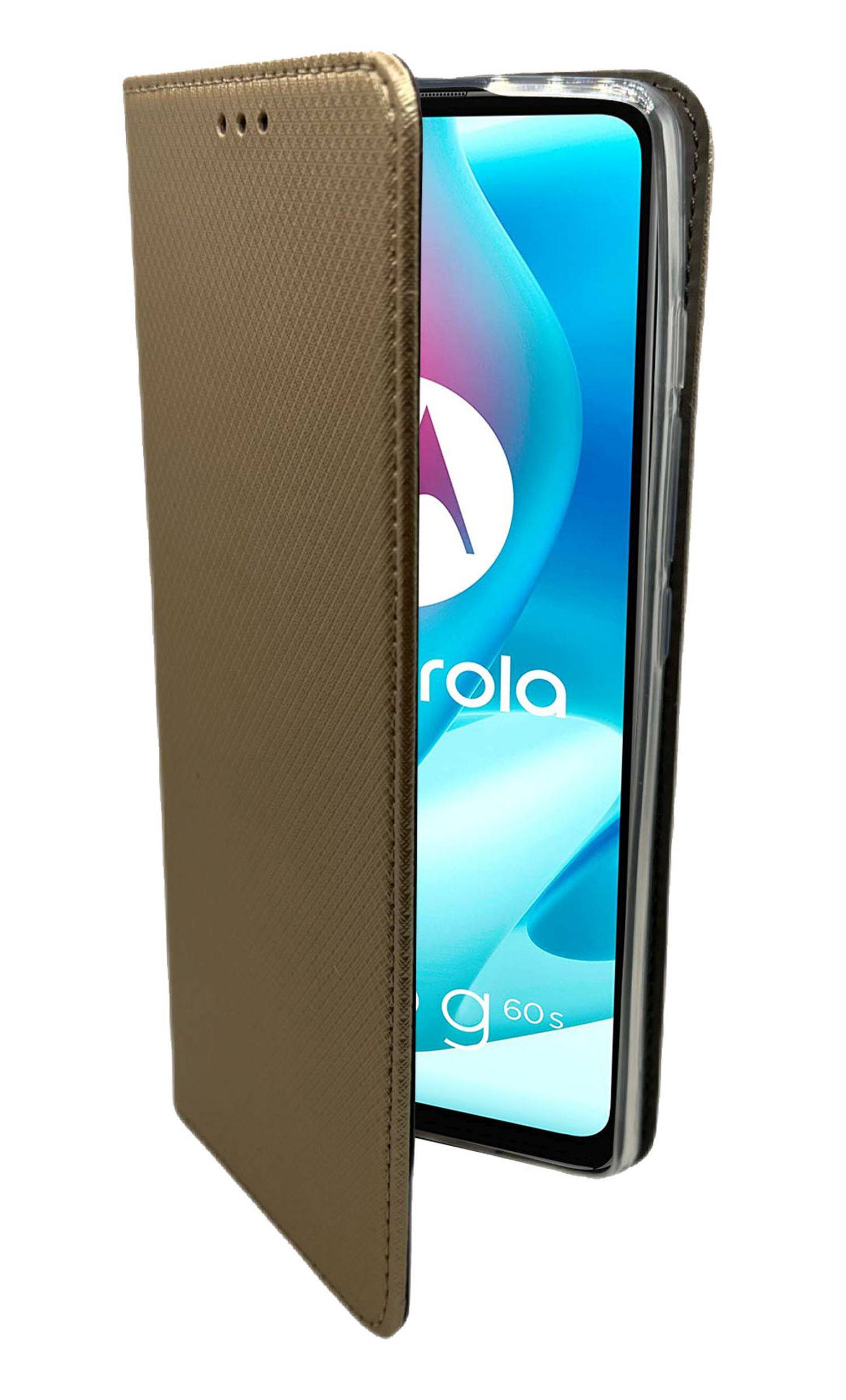 Elegante Buch-Tasche Hülle Smart Magnet für MOTOROLA MOTO G62 5G Leder Optik Wallet Book-Style Cover Schale in Gold