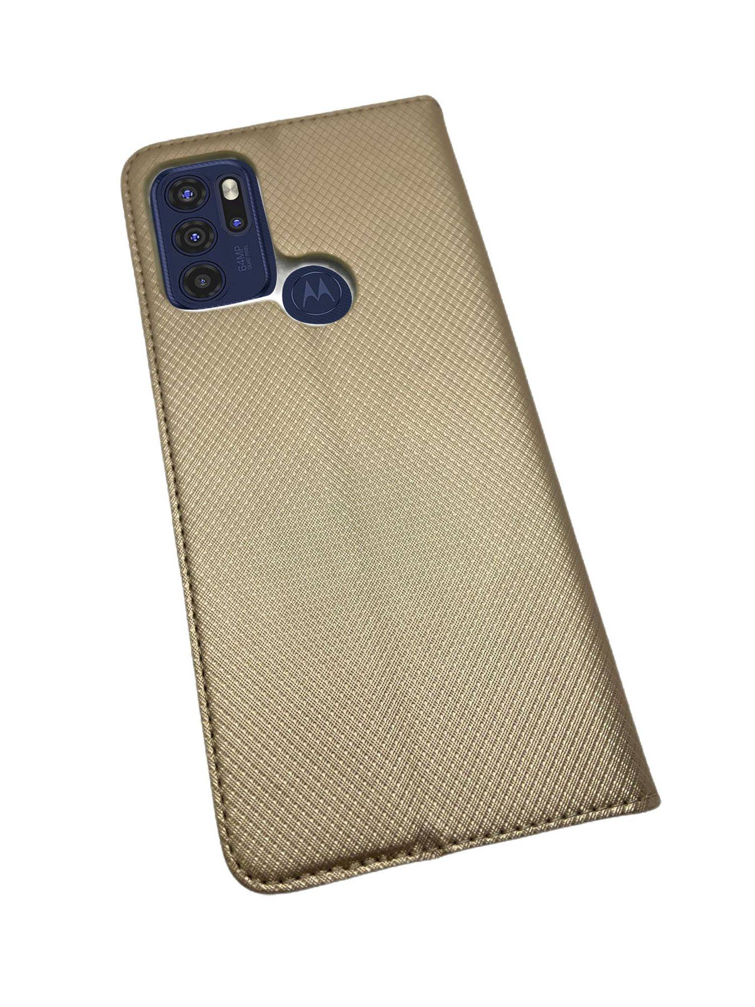 Elegante Buch-Tasche Hülle Smart Magnet für MOTOROLA MOTO G62 5G Leder Optik Wallet Book-Style Cover Schale in Gold
