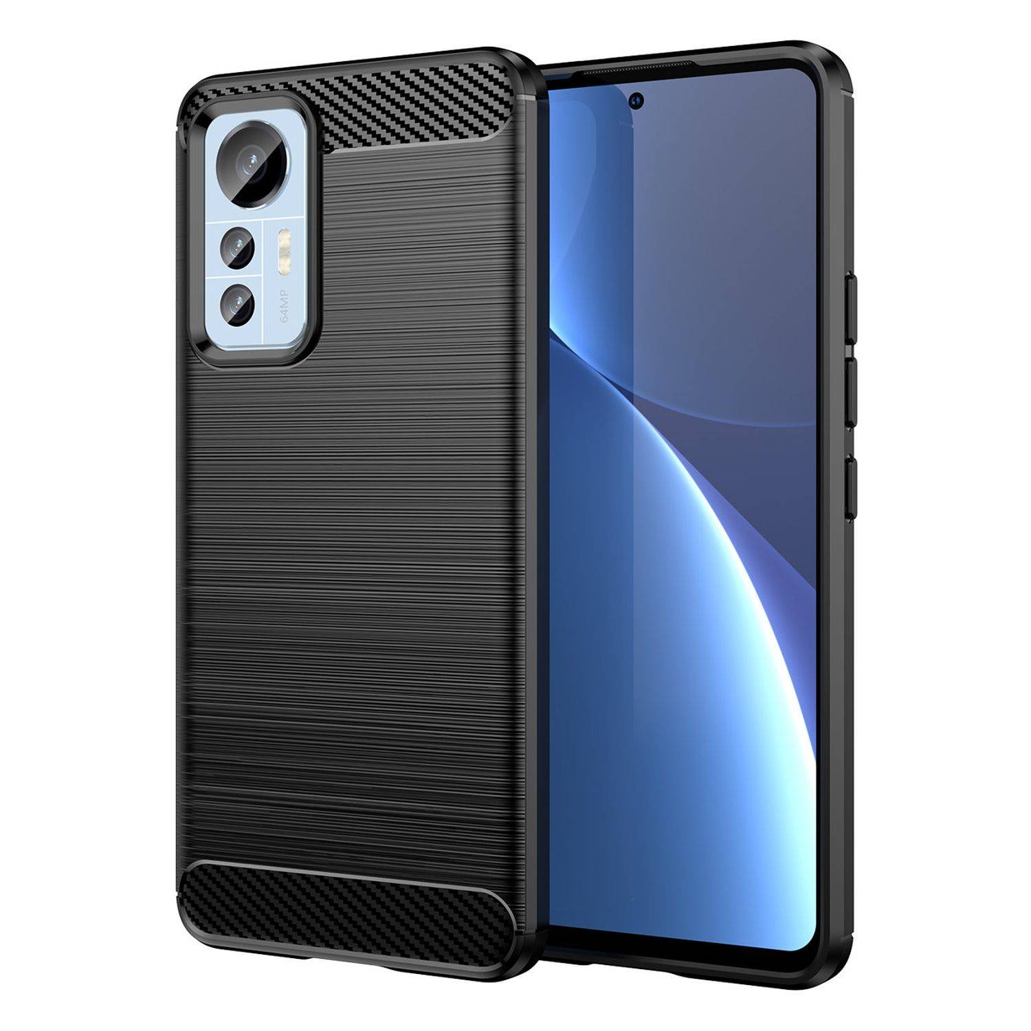 Carbon Case Hülle kompatibel mit Xiaomi 12 Lite flexible Silikon Carbon Hülle schwarz