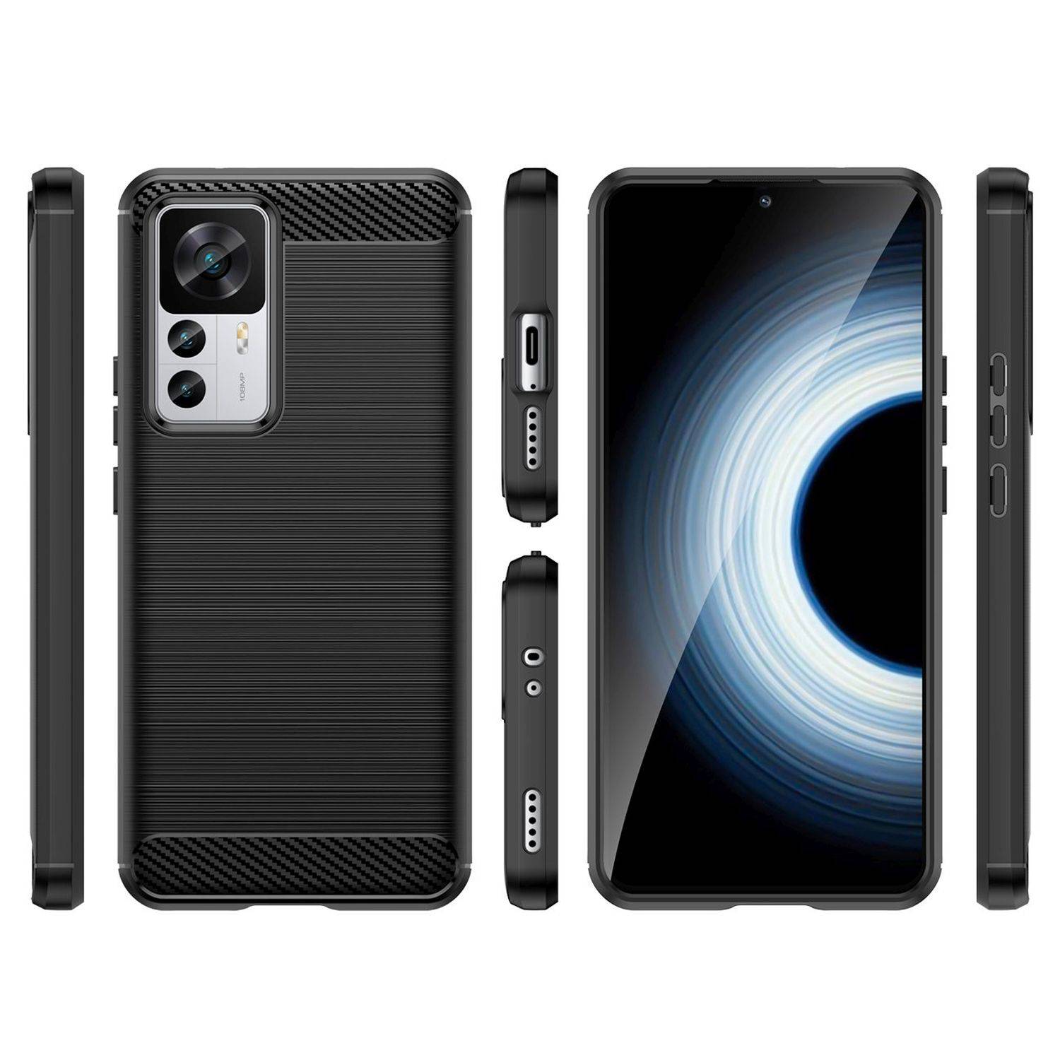 Carbon Case Hülle kompatibel mit Xiaomi 12 Lite flexible Silikon Carbon Hülle schwarz