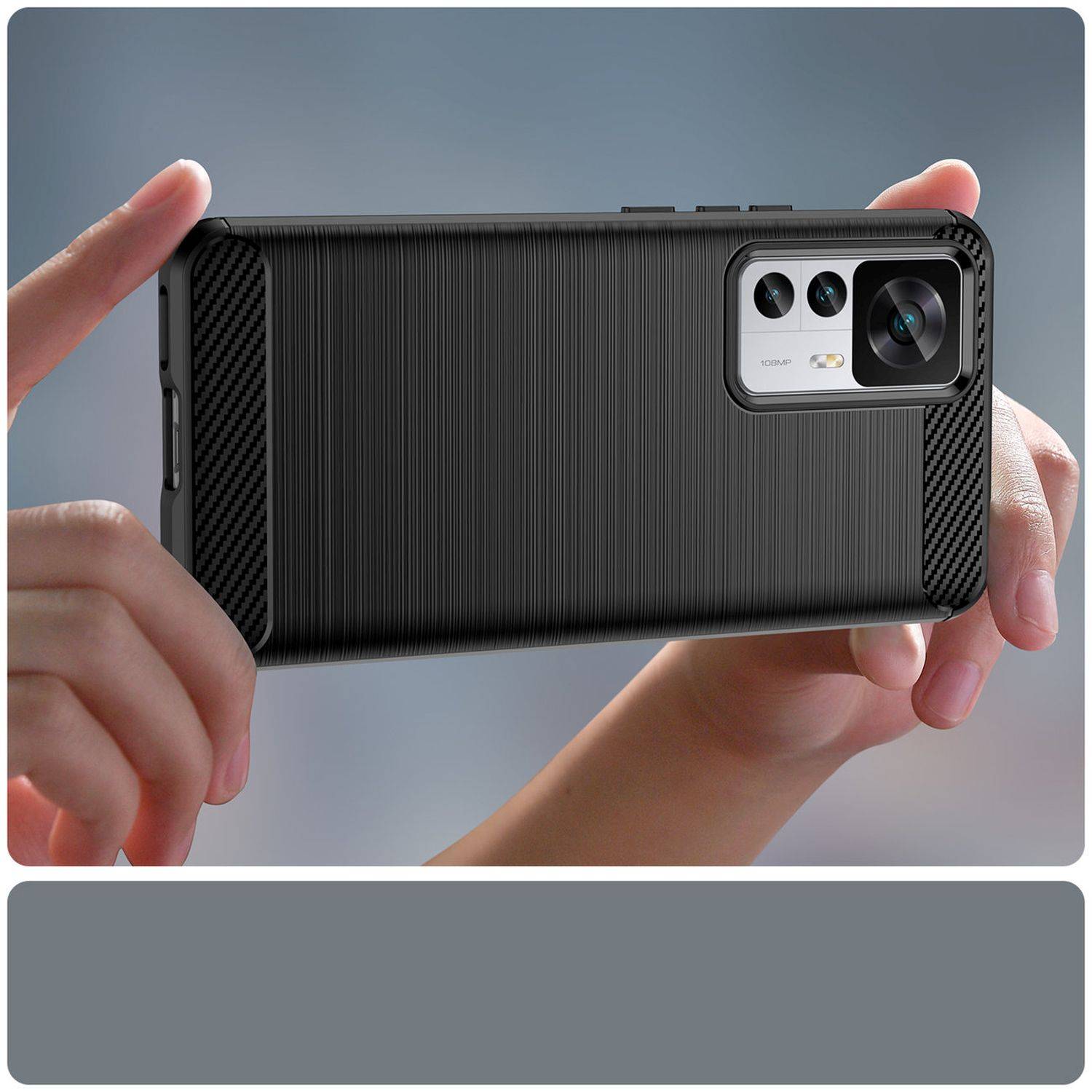 Carbon Case Hülle kompatibel mit Xiaomi 12 Lite flexible Silikon Carbon Hülle schwarz