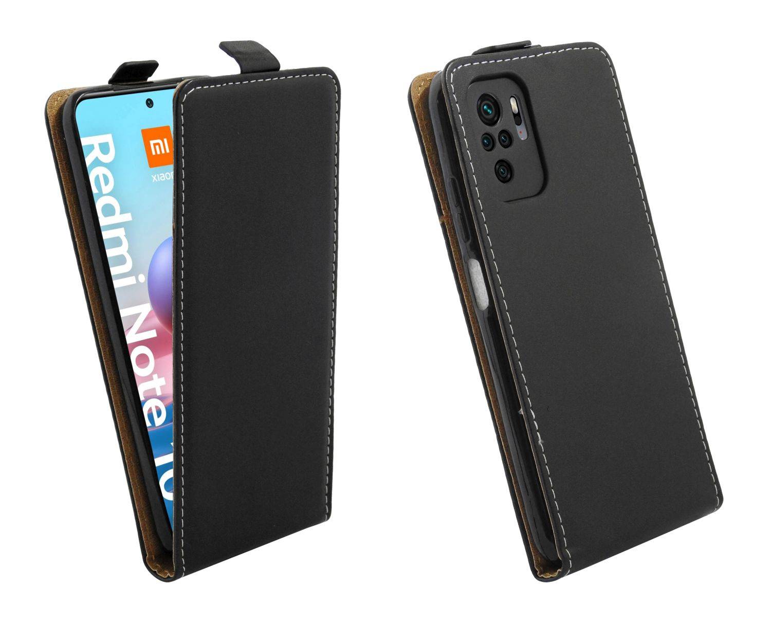 Flip Case kompatibel mit XIAOMI REDMI NOTE 10 5G Handy Tasche vertikal aufklappbar Schutzhülle Klapp Hülle Schwarz