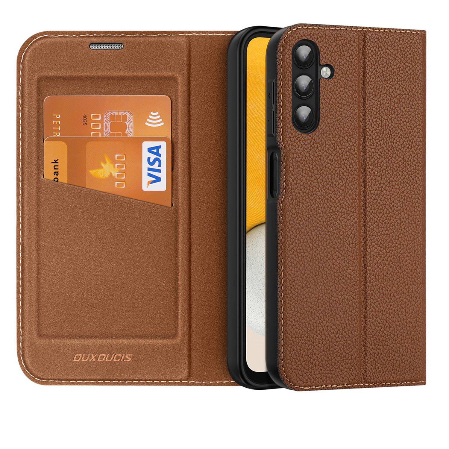 "Dux Ducis" Skin X2 für SAMSUNG GALAXY S23 ULTRA Handy Hülle Etui Schutzhülle mit Standfunktion, Kartenfach Braun