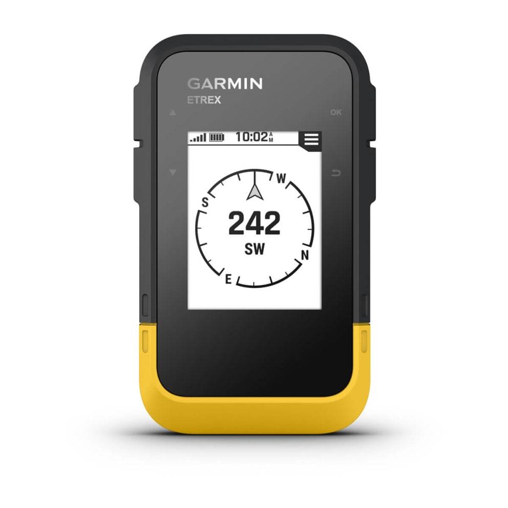 Garmin eTrex tragbares GPS-Gerät, das einen Kompassbildschirm mit Kursrichtung 242° Südwesten anzeigt.