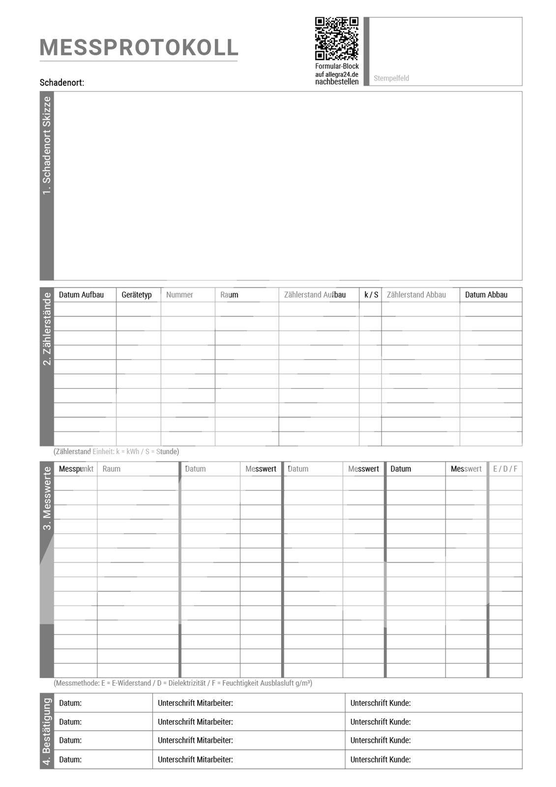 Messprotokoll Formular A4-Block selbstdurchschreibend