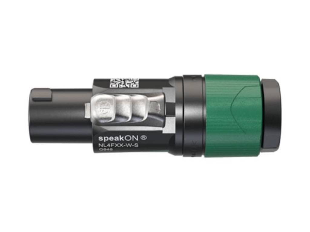 NEUTRIK - 4 poliger speakON Kabelstecker, Schraubklemmtechnik, Spannzangenzugentlastung für Kabeldurchmesser 6 bis 12 mm