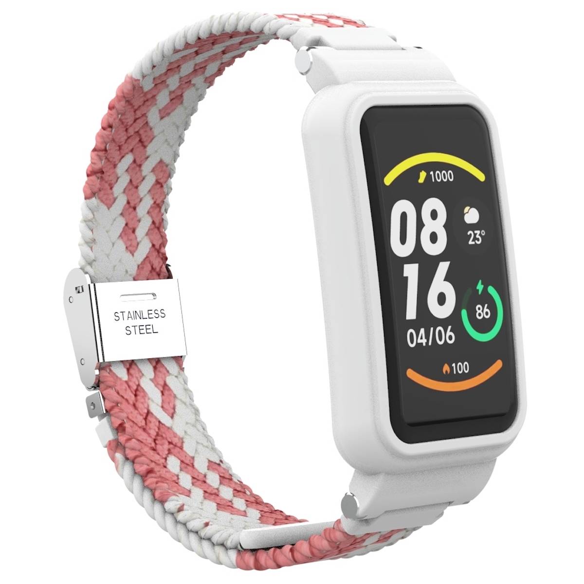 Für Xiaomi Mi Band 7 Pro Geflochtenes Nylon Armband Rosa / Weiß Ersatz Armband Smart Uhr Smart Watch