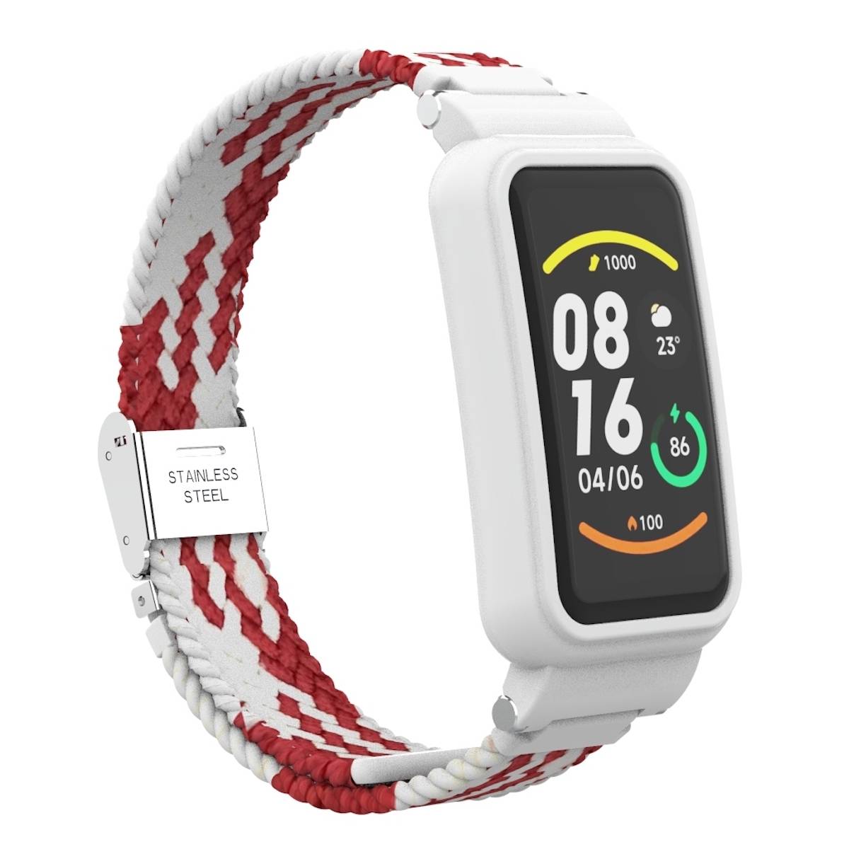 Für Xiaomi Mi Band 7 Pro Geflochtenes Nylon Armband Rot / Weiß Ersatz Armband Smart Uhr Smart Watch