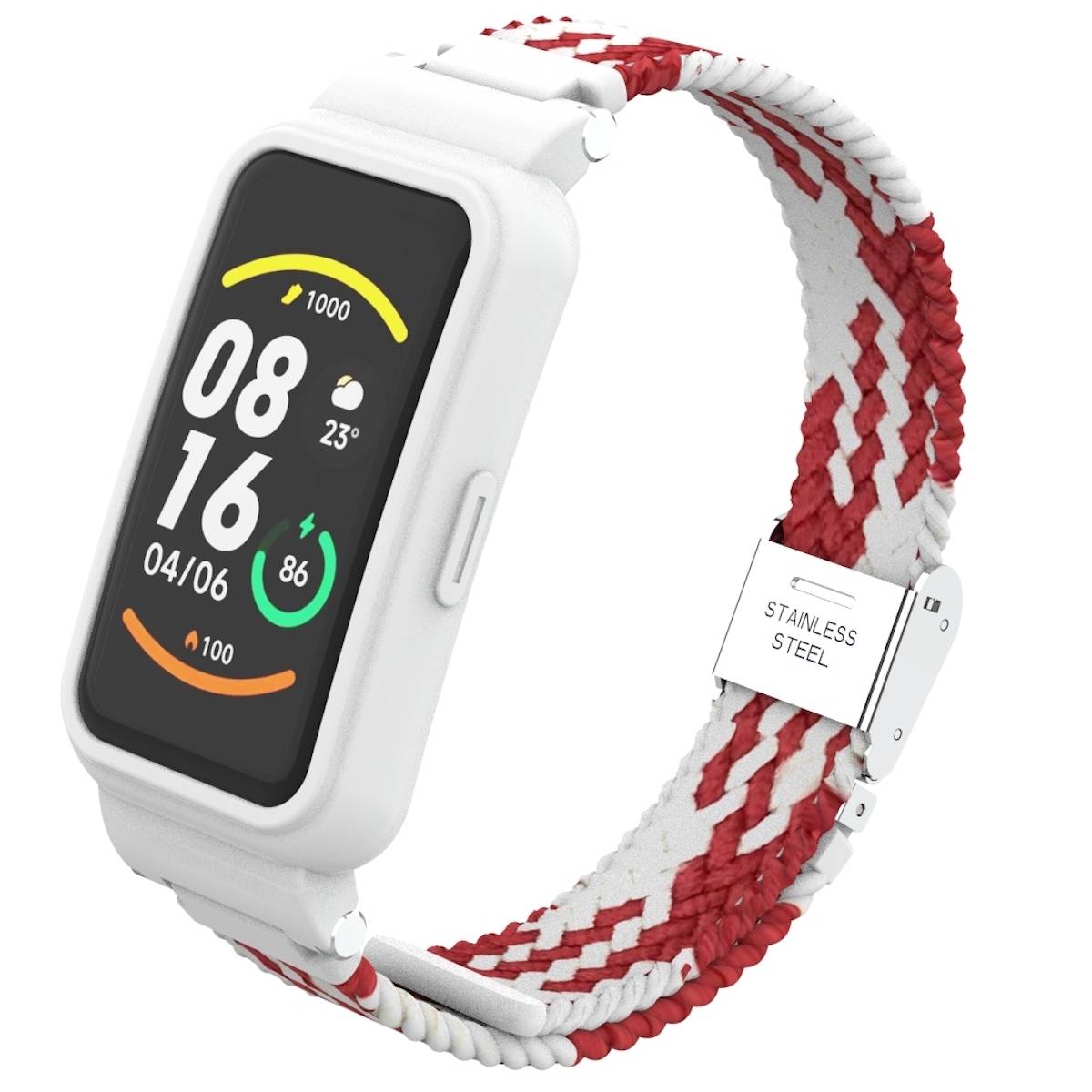 Für Xiaomi Mi Band 7 Pro Geflochtenes Nylon Armband Rot / Weiß Ersatz Armband Smart Uhr Smart Watch