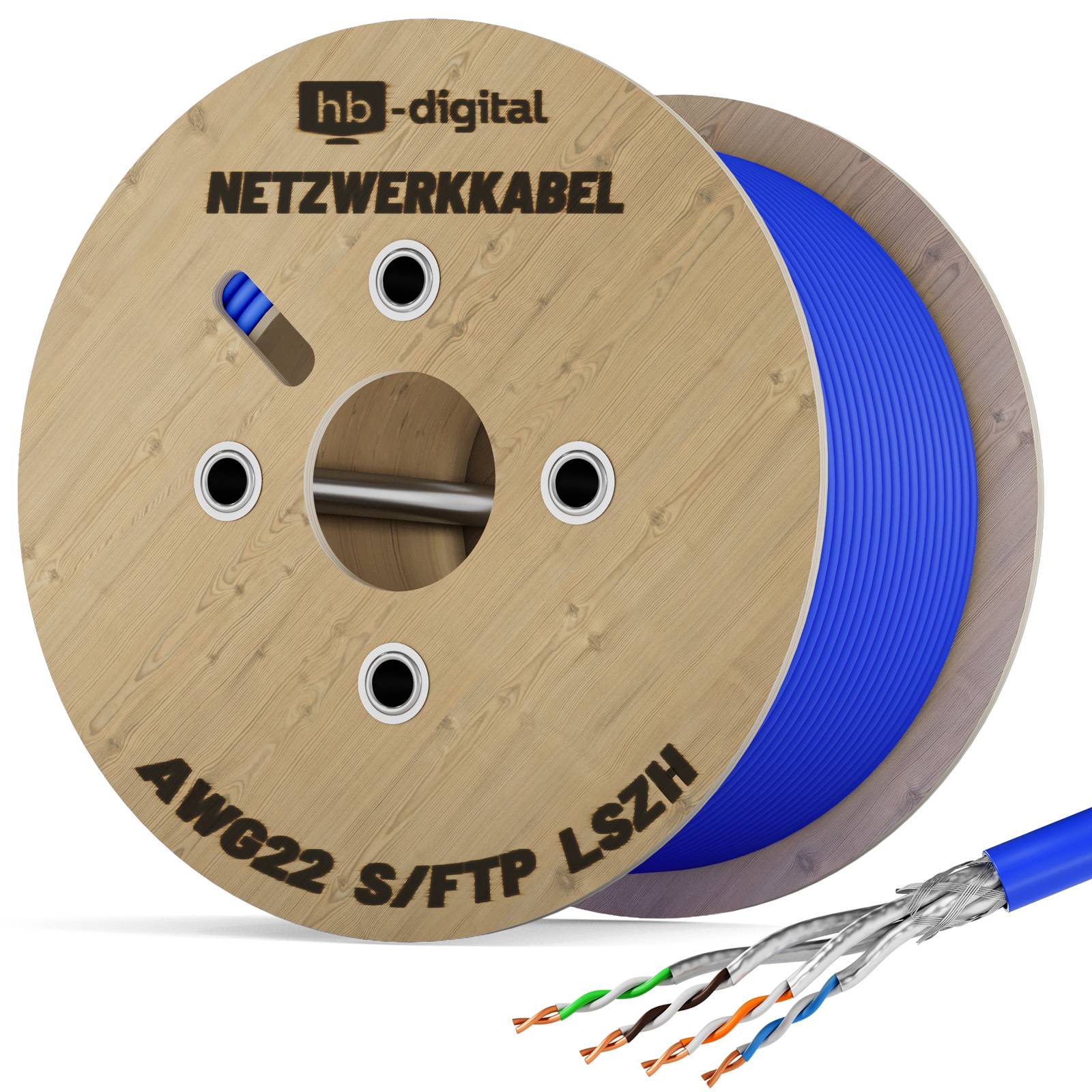 hb-digital CAT 8 Verlegekabel 500m CAT 8 Datenkabel max. 2000 MHz S/FTP AWG22 LSZH blau