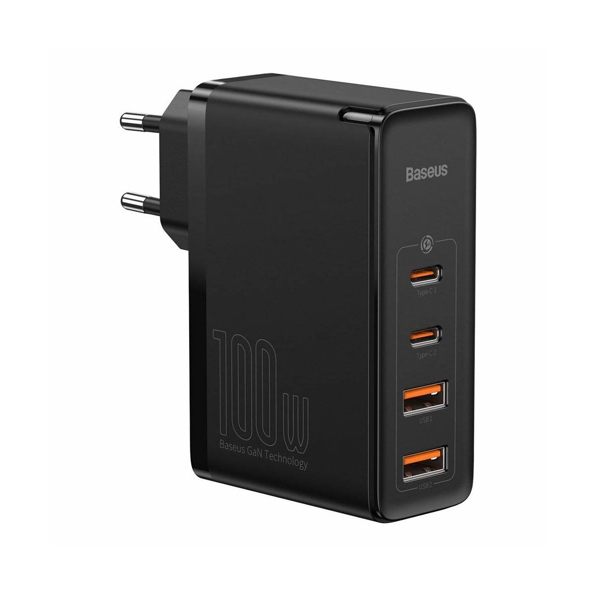 Reiseladegerät Baseus GaN2 Pro Quick 2x USB + 2x USB-C, 100W, EU (Schwarz)
