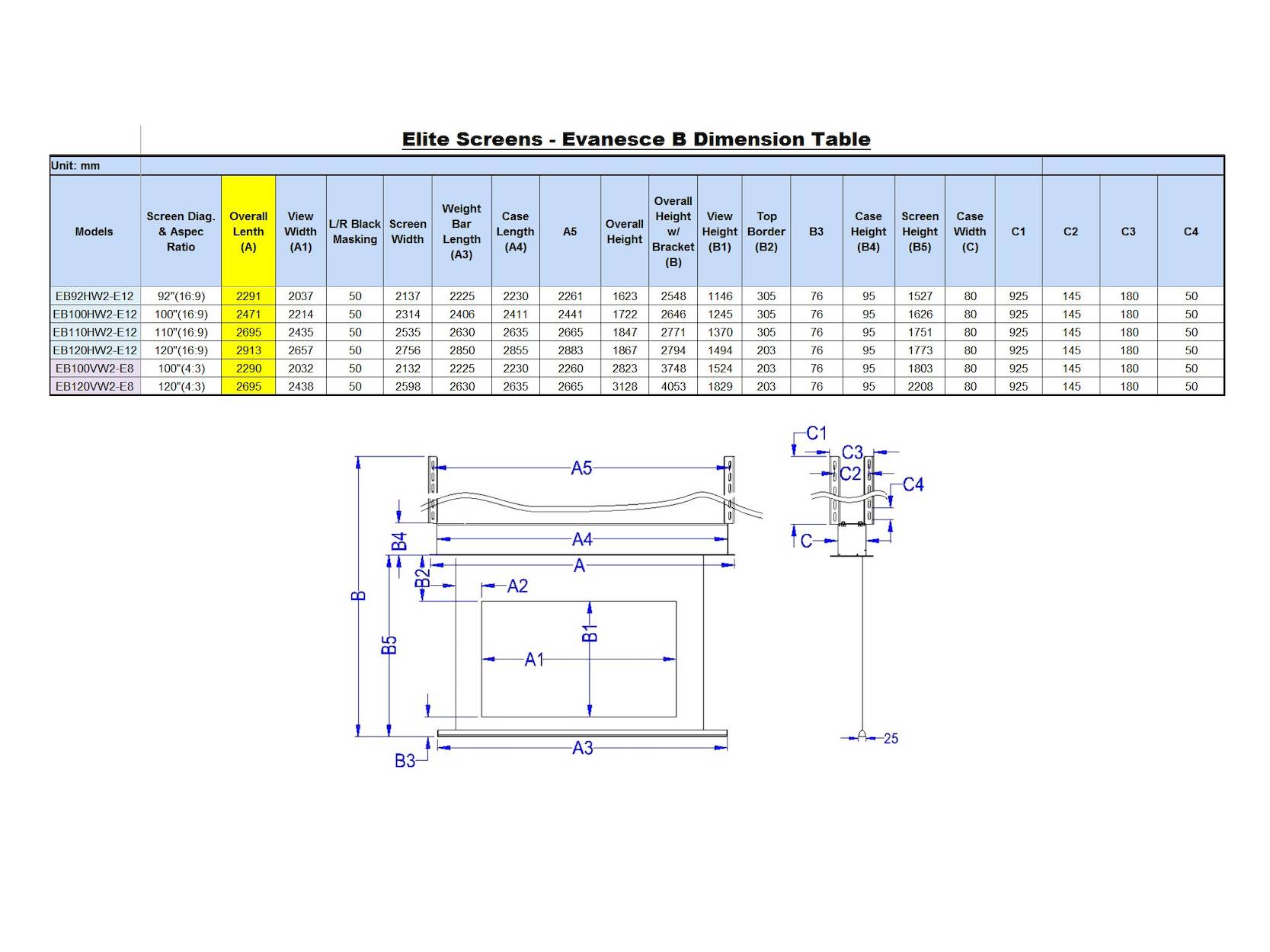 Evanesce B Series 149,4 x 265,7 cm (16:9) 120"