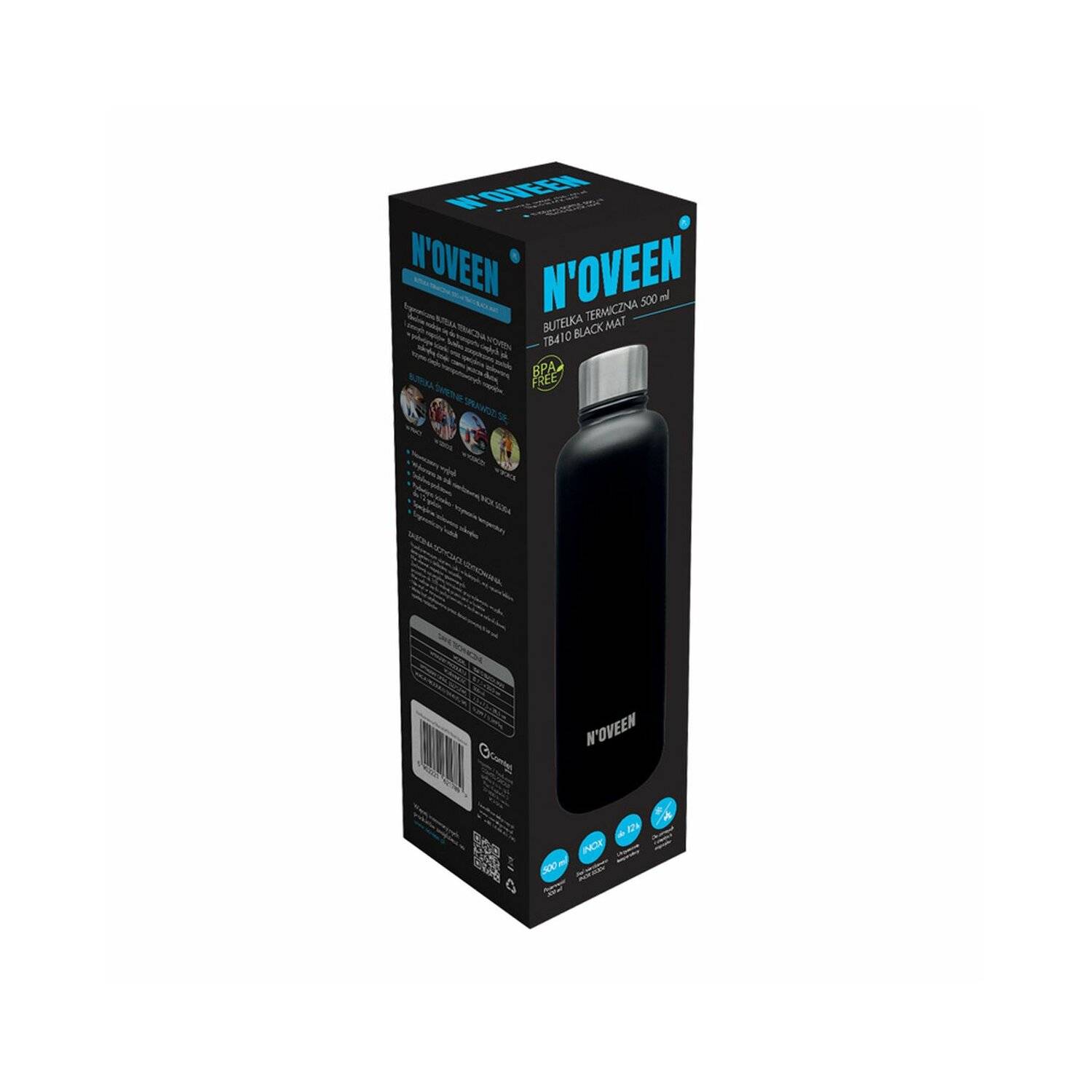 Matte Edelstahl Thermoflasche | 500 ml, Schwarz