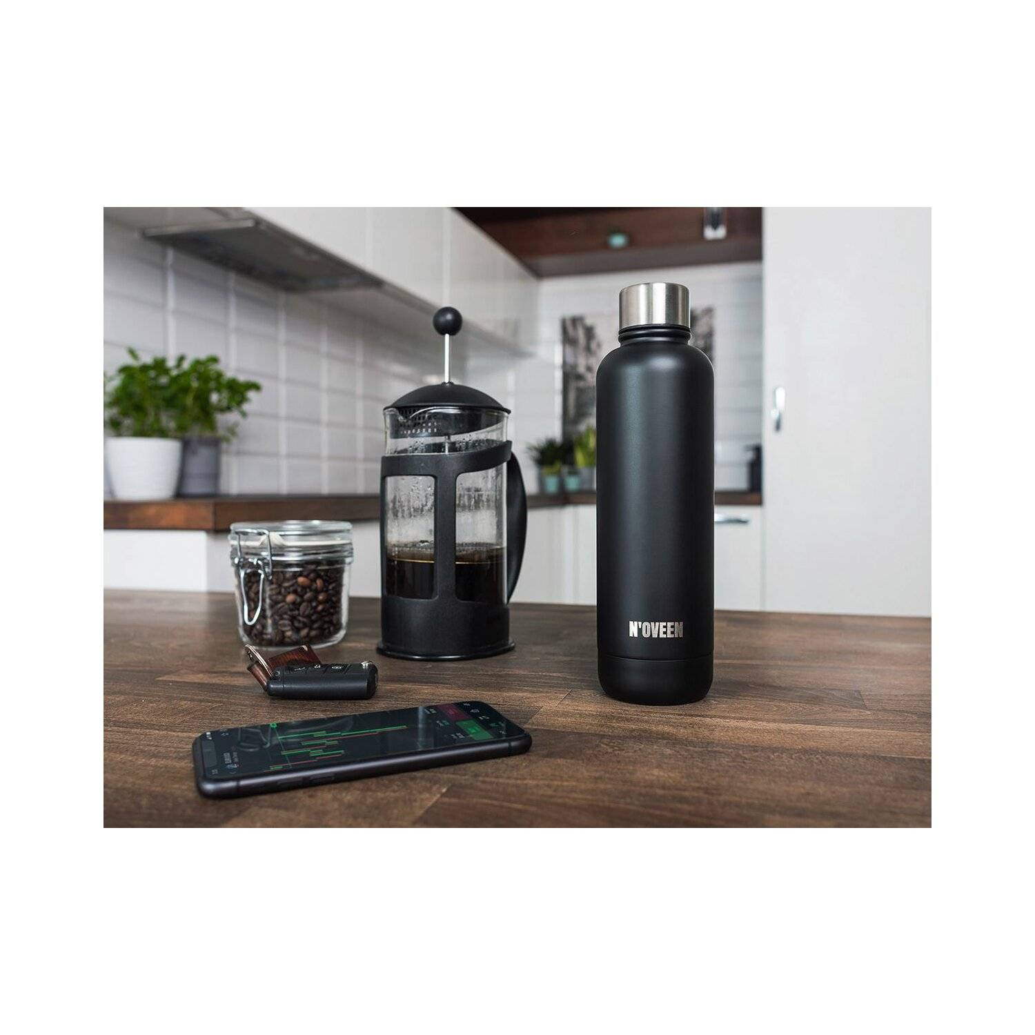 Matte Edelstahl Thermoflasche | 500 ml, Schwarz