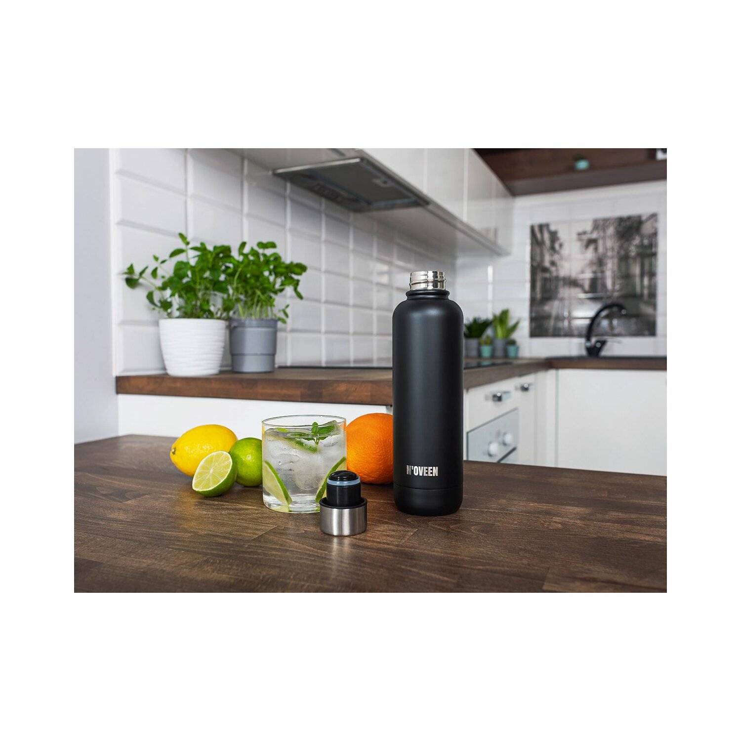 Matte Edelstahl Thermoflasche | 500 ml, Schwarz