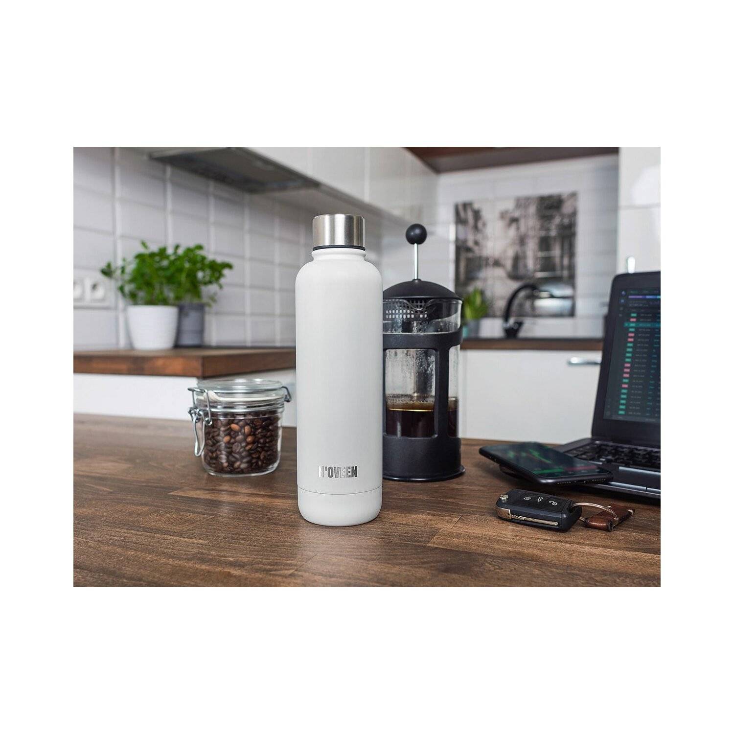 Matte Edelstahl Thermoflasche | 500 ml, Weiß