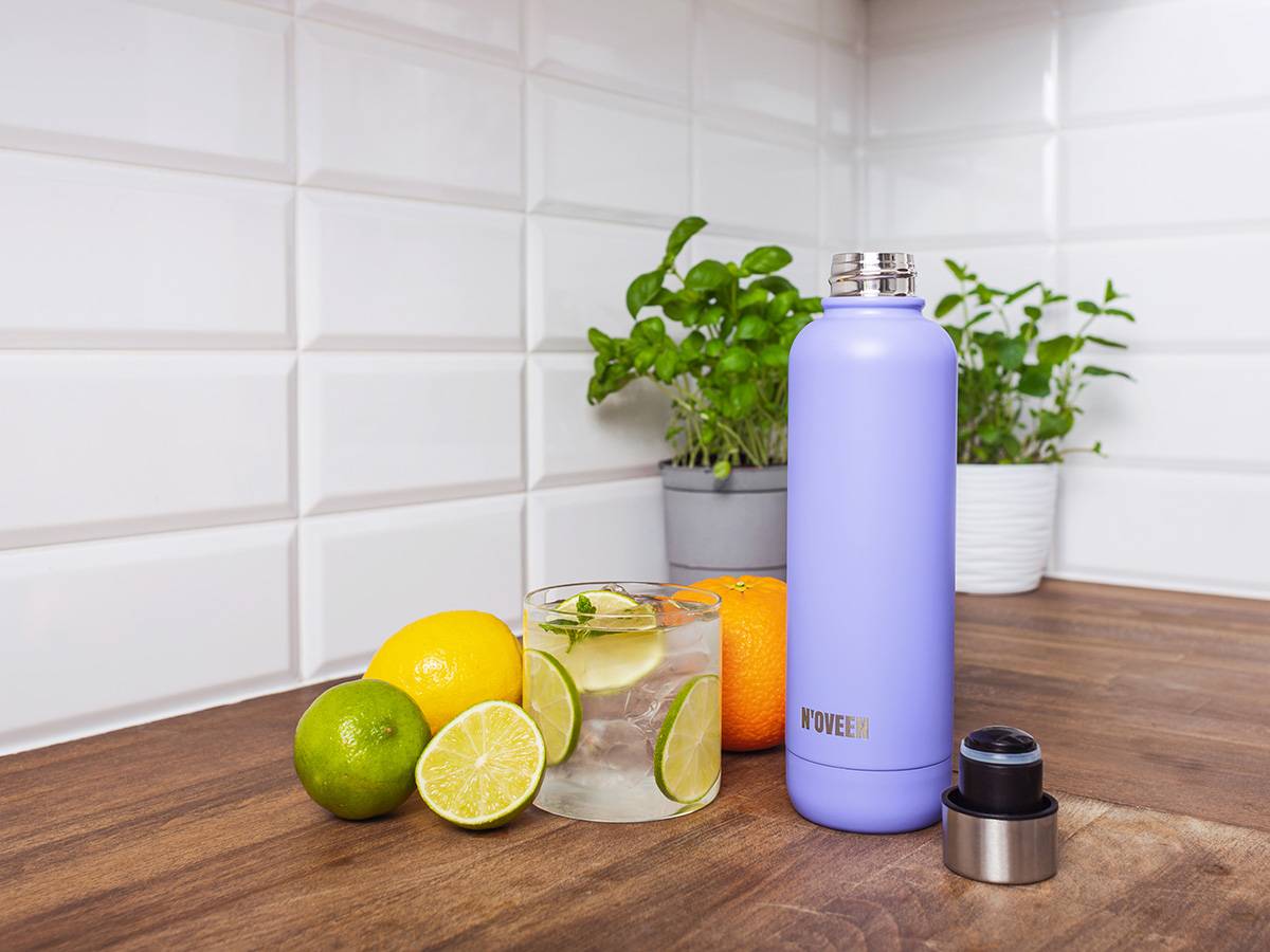 Noveen TB413 Thermoflasche Trinkflasche 500 ml für heiße und kalte Getränke Edelstahl Hellviolett Matt