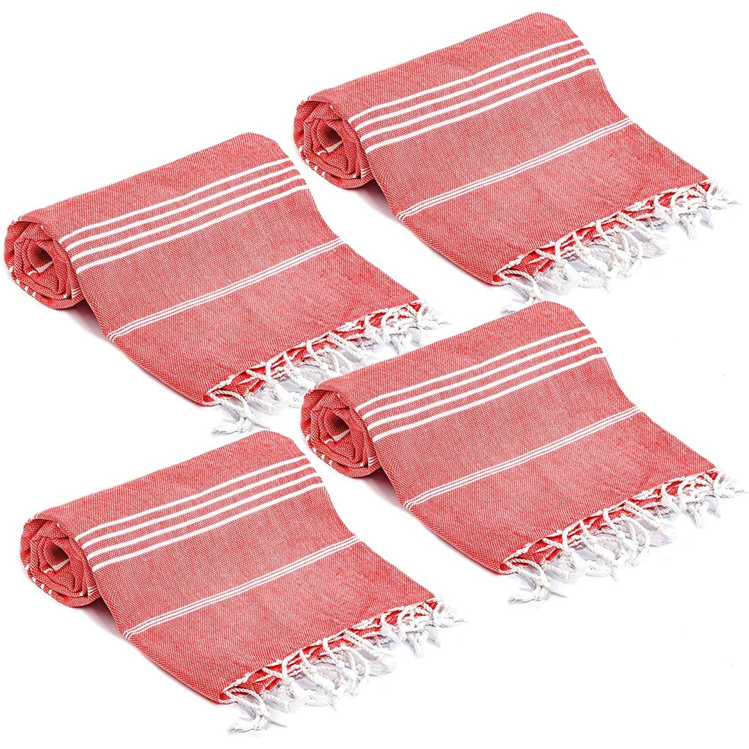 Turquoise Home 4er Pack Pestemal Küchetuch Handtuch 50x90cm Putztuch Badetuch Rot