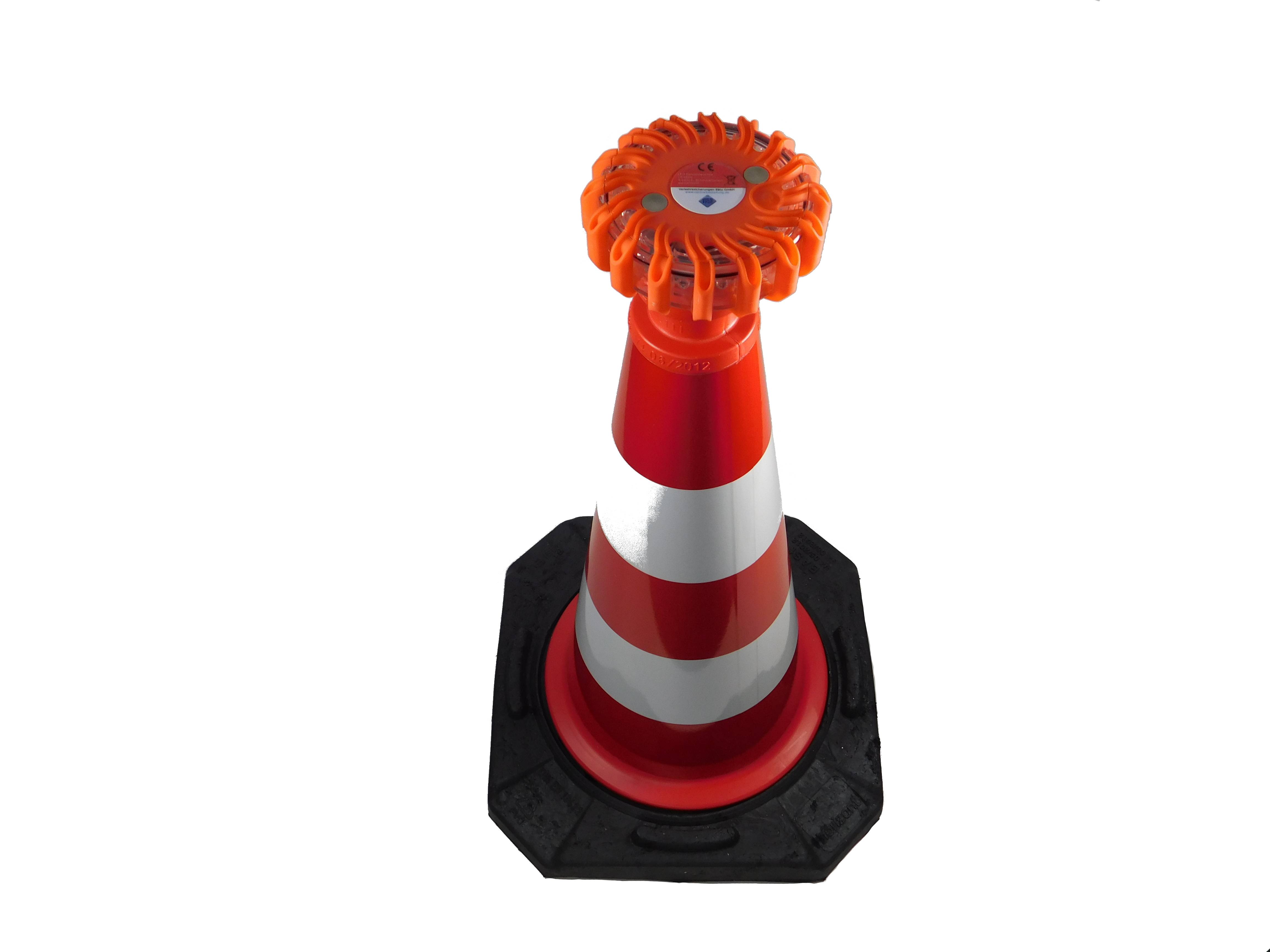 Absicherungsset, Leitkegel 500 mm + LED Warnblitzer + Adapter Farbe: blaue Warnblitzleuchten