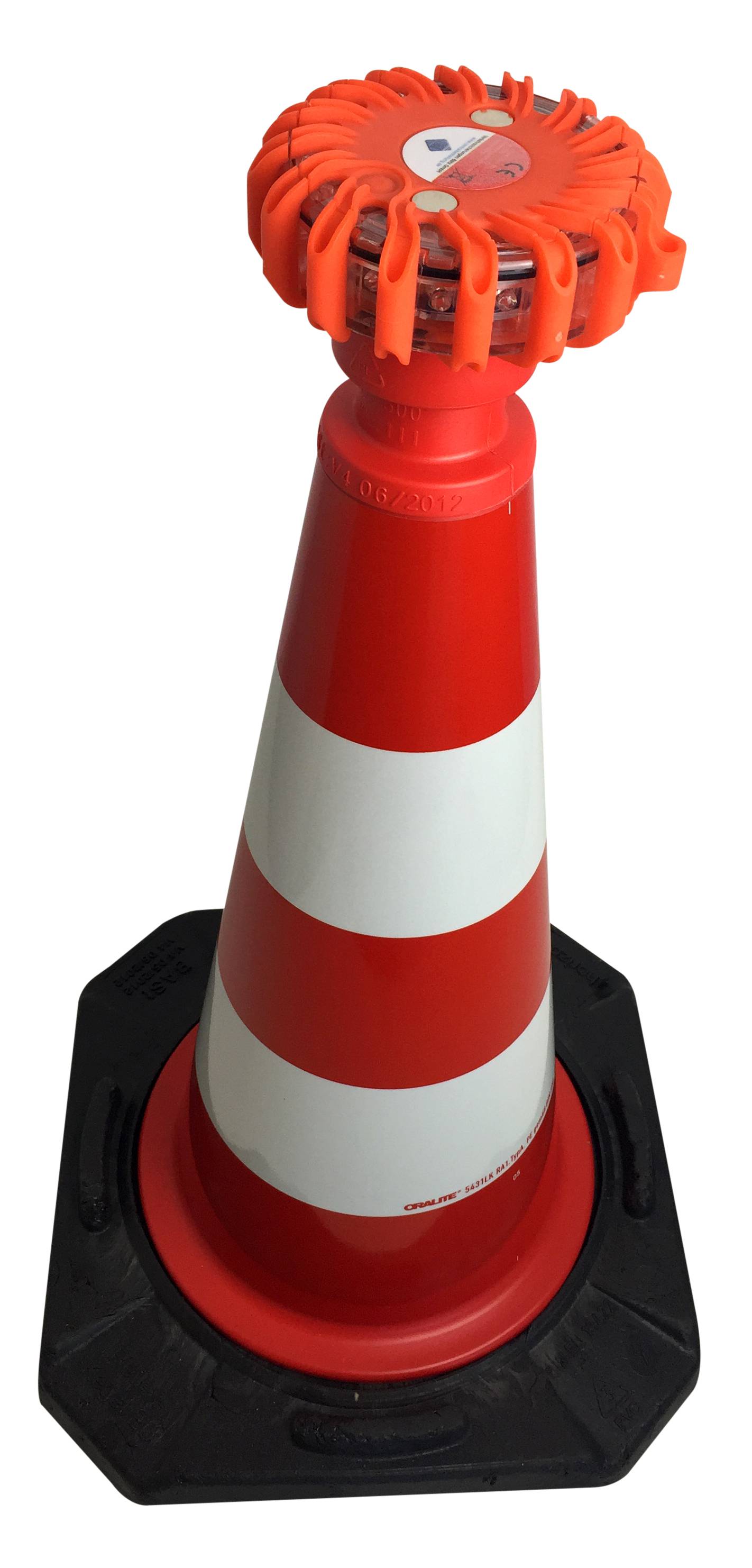Absicherungsset, Leitkegel 500 mm + LED Warnblitzer + Adapter Farbe: blaue Warnblitzleuchten