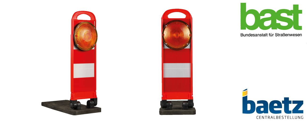 Klapp-Bake, BASt-geprüft, FlashMax, rotes Panel mit gelber LED Leuchte