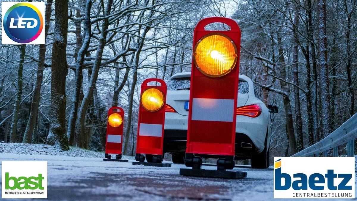 Klapp-Bake, BASt-geprüft, FlashMax, rotes Panel mit gelber LED Leuchte