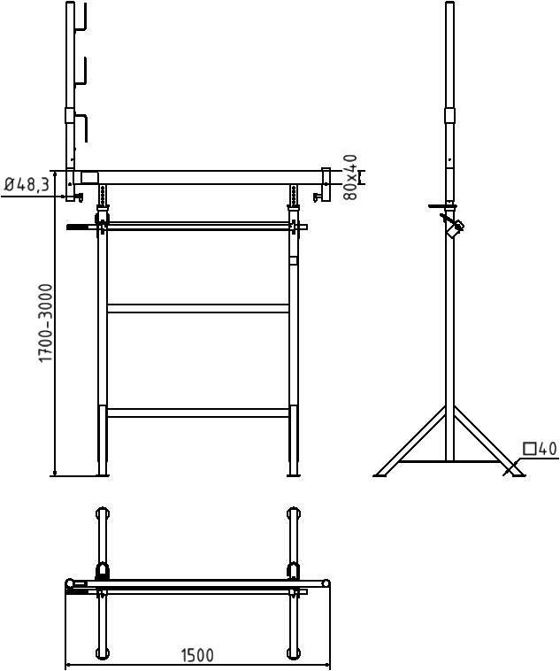 Schake Kurbel-Gerüstbock K1500/3, Breite 1,50 m, Tragkraft 1600 kg | Ausführung: braun lackiert