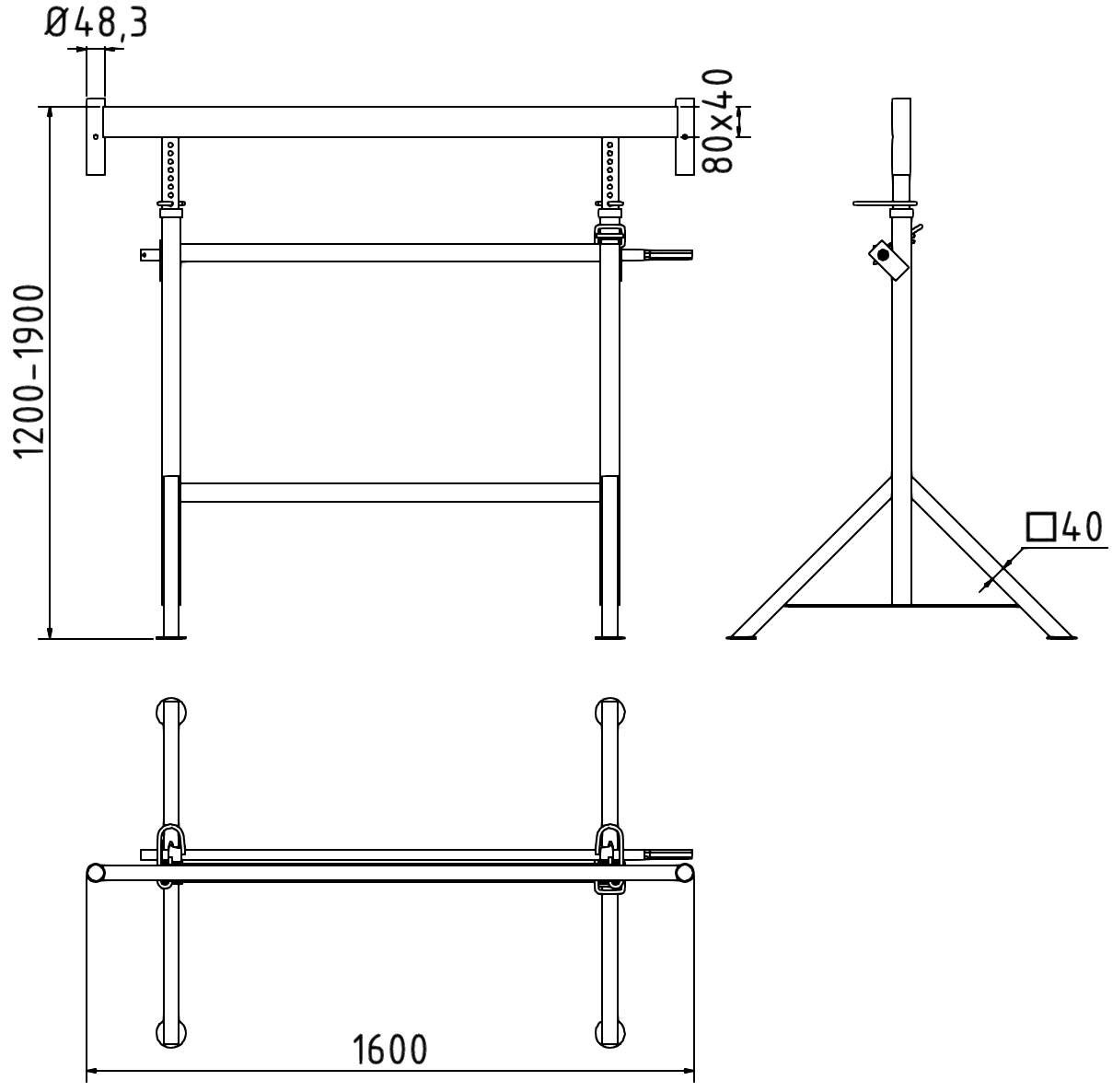 Schake Kurbel-Gerüstbock K1500, Breite 1,50 m, Tragkraft 1600 kg, lackiert oder verzinkt | Ausführun