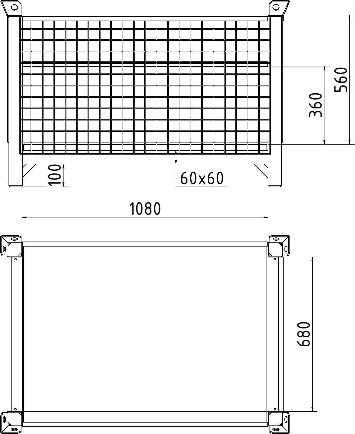 Schake Gitterbox-Stapelpalette "Serie 50118", Füllmaß 1,08 m x 0,68 m x 0,56 m