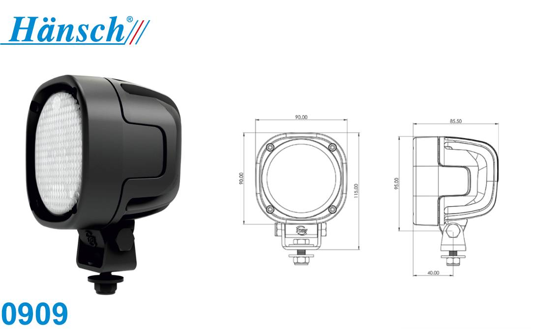Hänsch LED Arbeitsscheinwerfer, Modell 0909, Allrounder Volt: 24 Volt, Ausführung: Asymmetrisches Licht, stehende Montage