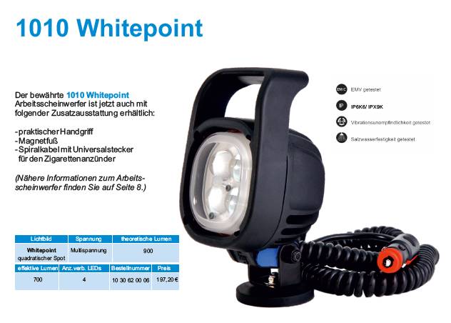 Hänsch LED Arbeitsscheinwerfer, Whitepoint, Typ 1010, Magnethalterung