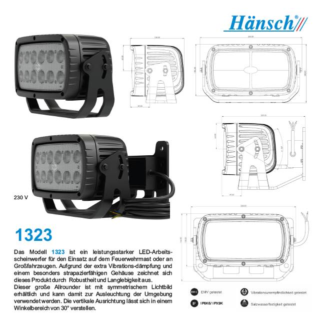 Hänsch LED Arbeitsscheinwerfer, Modell 1323, 16500 Lumen Ausführung: Symmetrisches Licht, 24 Volt