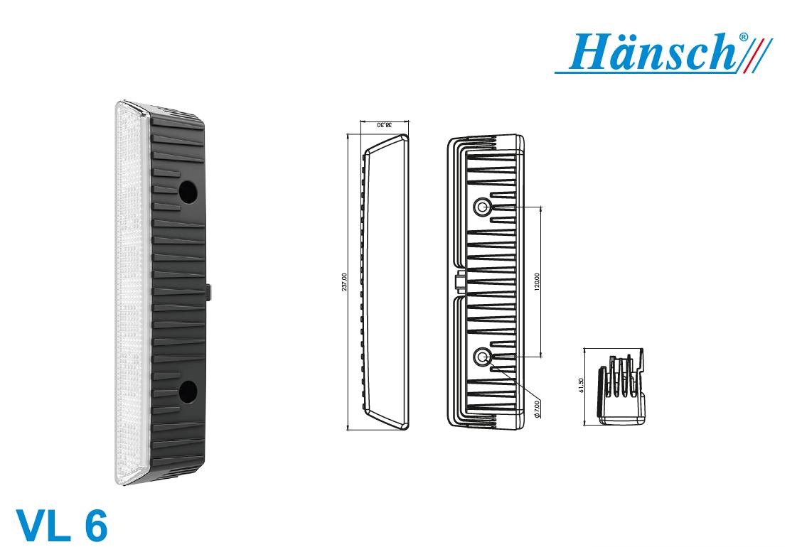 Hänsch LED Arbeitsscheinwerfer, Modell VL 6 Ausführung: Asymmetrisch, Unterdachmontage