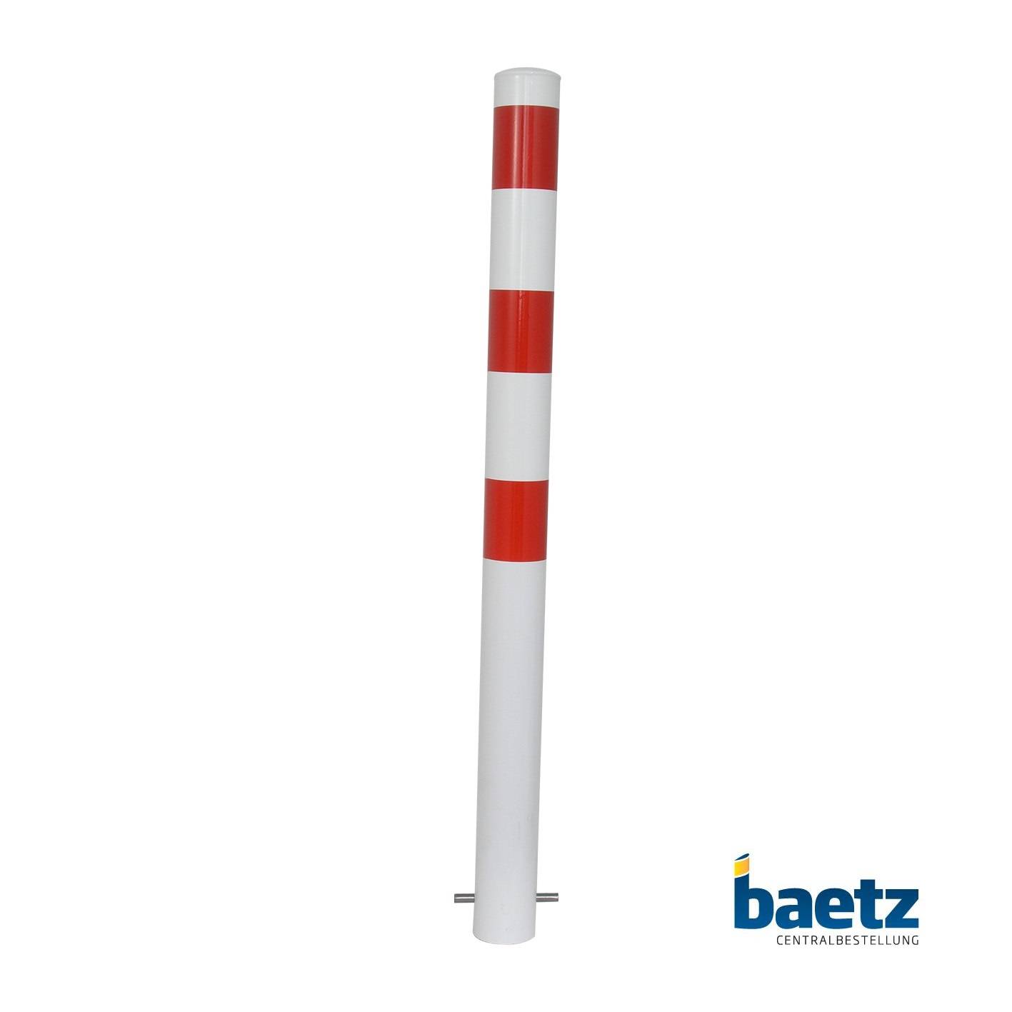 Absperrpfosten, Ø 102 mm Beschaffenheit: feuerverzinkt, weiß beschichtet, rot reflekt. Leuchtstreifen, Montageart: zum Einbetonieren mit Erdanker