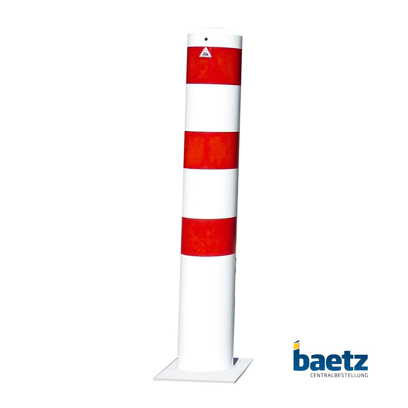 Stahlrohrpoller, Ø 193 mm, ortsfest, zum Aufdübeln Beschaffenheit: feuerverzinkt, weiß beschichtet, rot reflekt. Leuchtstreifen