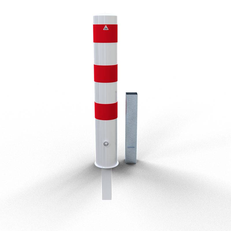 Schake Stahlrohrpoller herausnehmbar aus Stahlrohr verzinkt Ø193x3,6mm weiß beschichtet mit rot reflektierenden Leuchtstreifen Dreikantverschluss 15