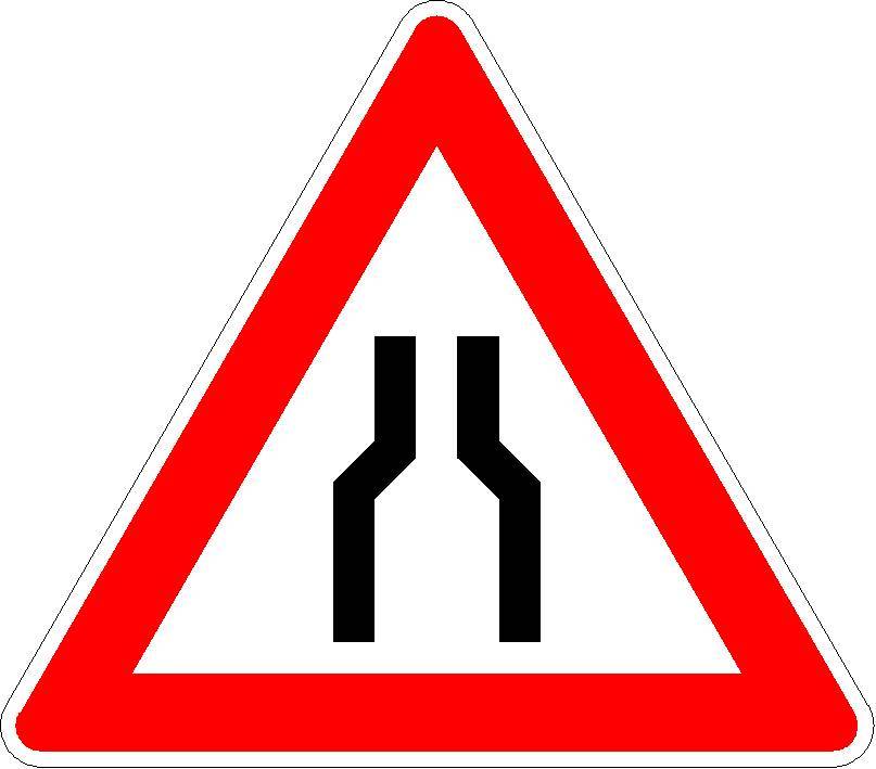Verengte Fahrbahn VZ 120 Ausführung: Alform, Folientyp: RA3 I Typ C, Seitenlänge: 630 mm - 70 % - bis 49 km/h