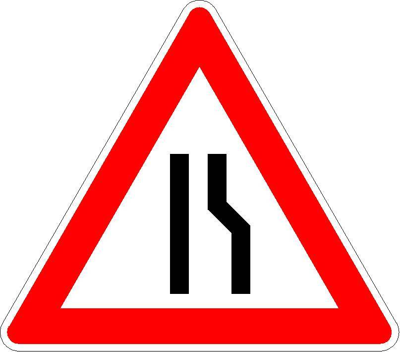 Einseitig verengte Fahrbahn, Verengung rechts VZ 121-10 Folientyp: RA2 | Typ B, Ausführung: Alform, Seitenlänge: 900 mm - 100 % - bis 100 km/h