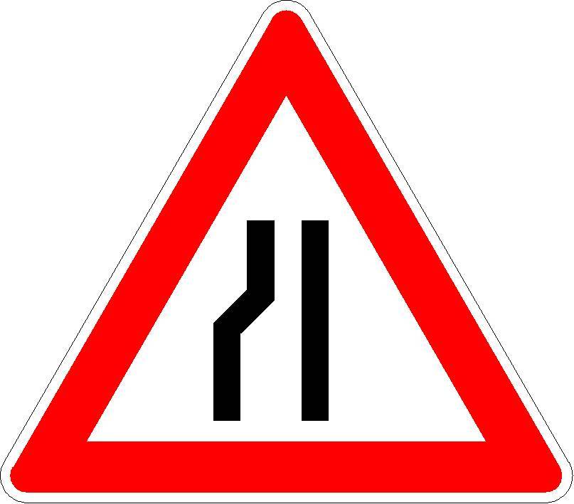 Einseitig verengte Fahrbahn, Verengung links VZ 121-20 Folientyp: RA1 | Typ A, Ausführung: 3 mm, Seitenlänge: 1260 mm - 125 % - über 100 km/h