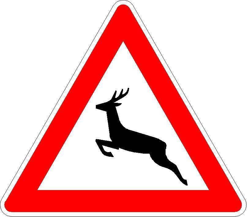 Wildwechsel, Aufstellung rechts VZ 142-10 Folientyp: RA2 | Typ B, Ausführung: 2 mm, Seitenlänge: 630 mm - 70 % - bis 49 km/h