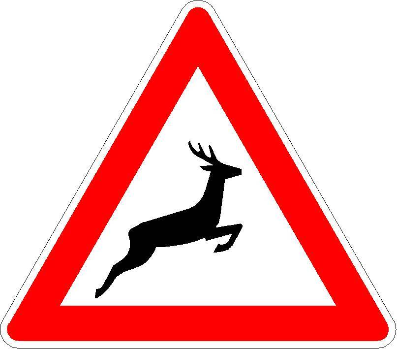 Wildwechsel, Aufstellung links VZ 142-20 Folientyp: RA1 | Typ A, Ausführung: 2 mm, Seitenlänge: 900 mm - 100 % - bis 100 km/h