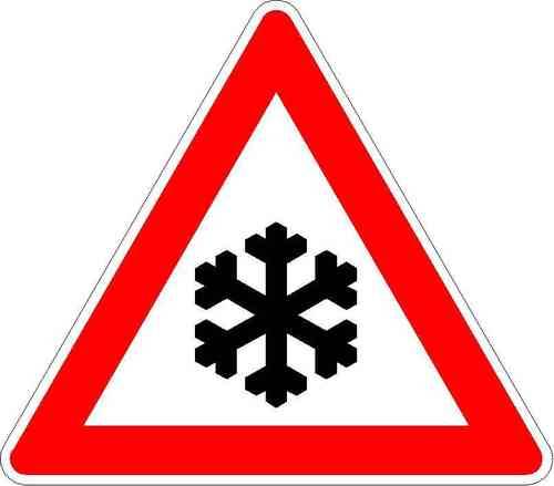 Schnee- oder Eisglätte, VZ 145-53 Folientyp: RA2 | Typ B, Seitenlänge: 630 mm - 70 % - bis 49 km/h, Ausführung: Rundform