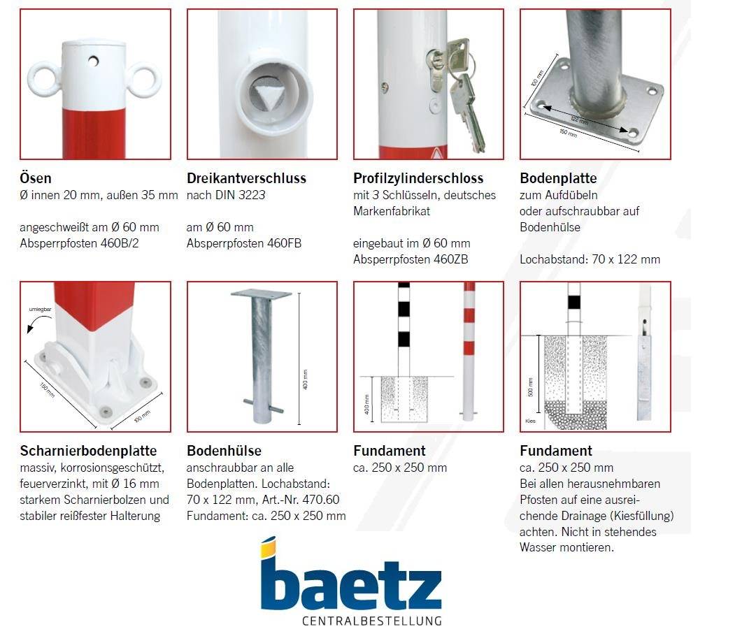 Absperrpfosten aus Stahlrohr Ø 42mm, mit Kunststoffkappe Variante: zum Einschlagen, Ausführung: ohne Ösen, Beschaffenheit: feuerverzinkt